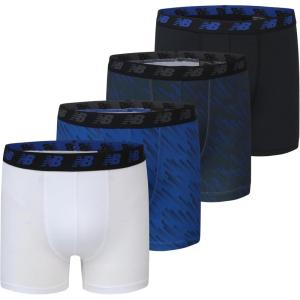 imageNew Balance Boys 35quot Underwear Performance Boxer Briefs 4 PackBlackTeam RoyalWhiteMagnet Print