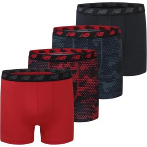 imageNew Balance Boys 35quot Underwear Performance Boxer Briefs 4 PackMagnet PrintTeam RedBlackTeam Red Print