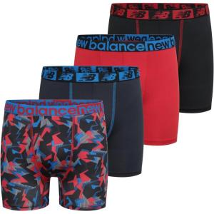 imageNew Balance Boys 35quot Underwear Performance Boxer Briefs 4 PackTeam Red Thunderbolt CamoBlue GraphiteTeam RedBlack