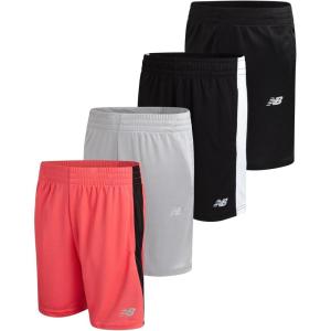 imageNew Balance Boys Athletic Shorts  4 Pack MoistureWicking Performance Mesh Shorts for Boys for Running and Sports 420Black Drift Red