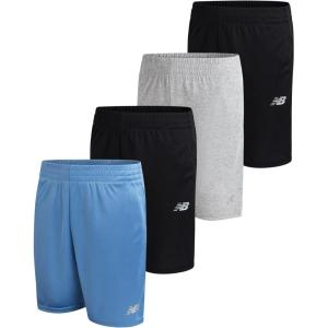 imageNew Balance Boys Athletic Shorts  4 Pack MoistureWicking Performance Mesh Shorts for Boys for Running and Sports 420Black Laguna