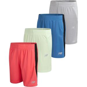 imageNew Balance Boys Athletic Shorts  4 Pack MoistureWicking Performance Mesh Shorts for Boys for Running and Sports 420Melon Raincloud