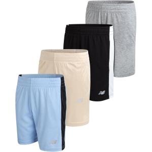 imageNew Balance Boys Athletic Shorts  4 Pack MoistureWicking Performance Mesh Shorts for Boys for Running and Sports 420Sky Timberwolf Tan