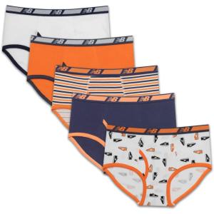 imageNew Balance Boys Soft Cotton Tag Free Brief Underwear 5PackTeam NavyWhiteStripesGinger OrangeShoes