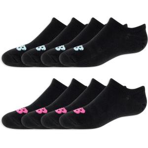 imageNew Balance Kids Performance Liner Socks8 PairsBreathable Half Cushion ampamp Arch SupportBlack TealPink Logo