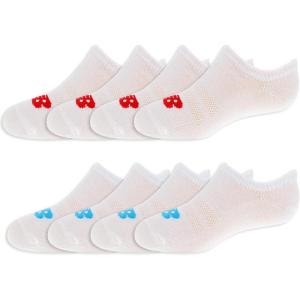 imageNew Balance Kids Performance Liner Socks8 PairsBreathable Half Cushion ampamp Arch SupportWhite RedBlue Logo