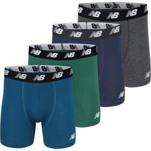 imageNew Balance Mens 5quot No Fly Cotton Performance Boxer Briefs 4PackTeam ForestPigmentDark NeptuneDark Heather Grey