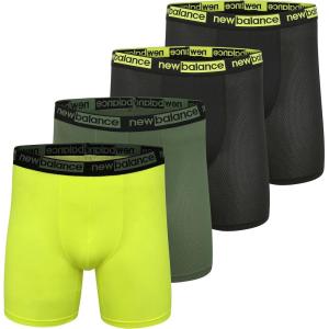 imageNew Balance Mens Mesh 5quot NoFLY Boxer Brief 4PackBlackHiliteBlackDeep Olive Green