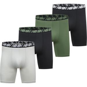 imageNew Balance Mens Mesh 5quot NoFLY Boxer Brief 4PackBlackSilverDeep Olive GreenBlack