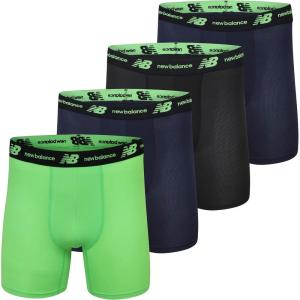 imageNew Balance Mens Mesh 5quot NoFLY Boxer Brief 4PackBlackTeam NavyBlackVivid Green