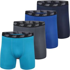 imageNew Balance Mens Mesh 5quot NoFLY Boxer Brief 4PackThunderMaldives BlueTeam RoyalPigment