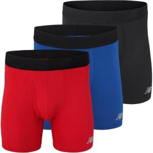 imageNew Balance Mens Performance Boxer Briefs with Fly Breathable Stretch Underwear Moisture Wicking Soft Waistband 3 PackBlackTeam RedTeam Blue