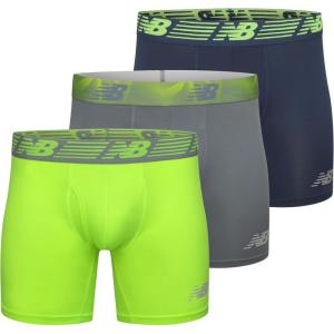 imageNew Balance Mens Performance Boxer Briefs with Fly Breathable Stretch Underwear Moisture Wicking Soft Waistband 3 PackBlue grey and Yellow