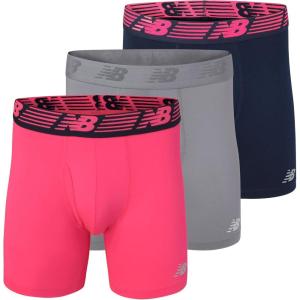 imageNew Balance Mens Performance Boxer Briefs with Fly Breathable Stretch Underwear Moisture Wicking Soft Waistband 3 PackPink ZingPigmentSteel