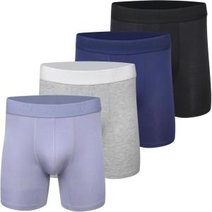 imageNew Balance Mens Ultra Smooth Microfiber Lightweight Breathable Performance Boxer Brief Underwear 4 PackIndigoDusk ShowerHeather GreyBlack