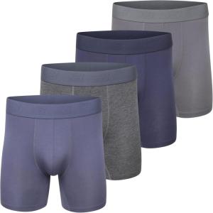 imageNew Balance Mens Ultra Smooth Microfiber Lightweight Breathable Performance Boxer Brief Underwear 4 PackNavyCastlerockVintage IndigoGraphite Heather