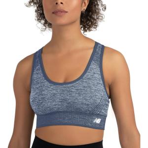 imageNew Balance Seamless Womens Medium Impact Racerback Sports Bra  Padded Workout Yoga TopVintage Indigo