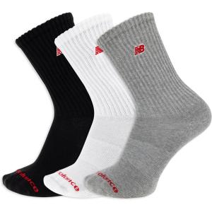 imageNew Balance UnisexAdults Mens and Womens Organic Cotton Crew Socks3 PairsArch SupportBlack Assorted Patch Logo