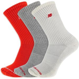 imageNew Balance UnisexAdults Mens and Womens Organic Cotton Crew Socks3 PairsArch SupportRed Assorted Patch Logo