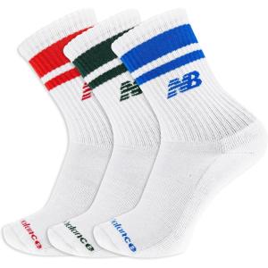 imageNew Balance UnisexAdults Mens and Womens Organic Cotton Crew Socks3 PairsArch SupportWhite Assorted Stripe
