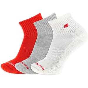 imageNew Balance UnisexAdults Mens and Womens Patch Logo Ankle Socks3 PairsCushioned Moisture WickingRed Assorted