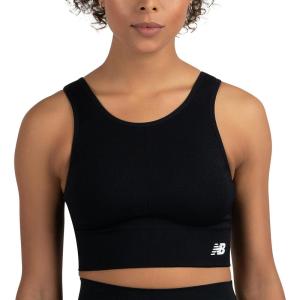 imageNew Balance Womens Seamless Medium Impact High Neck Scoop Back Sports Bra with Removable PadsBlack