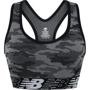 imageNew Balance Womens Seamless Wirefree Racerback Sports Bra with Removable Pads Bottom Band with LogoCamo Black