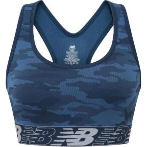 imageNew Balance Womens Seamless Wirefree Racerback Sports Bra with Removable Pads Bottom Band with LogoCamo Vintage Indigo