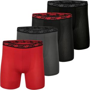 imageNew Balance Mens Mesh 5quot No Fly Boxer Brief 4 PackBlackBlackMagnetTeam Red