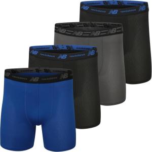imageNew Balance Mens Mesh 5quot No Fly Boxer Brief 4 PackBlackTeam RoyalBlackMagnet