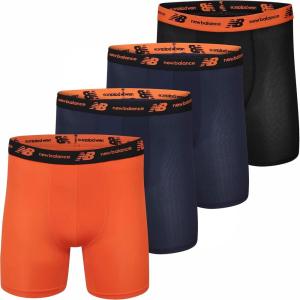 imageNew Balance Mens Mesh 5quot with Fly Boxer Brief 4PackTeam NavyLight Navy PrintTeam OrangeBlack