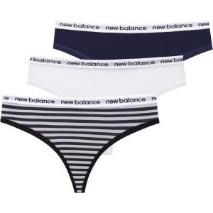 imageNew Balance Womens Premium Performance Thong with Logo Printed Elastic Waistband 3 or 6 PackBlack StripeWhitePigment