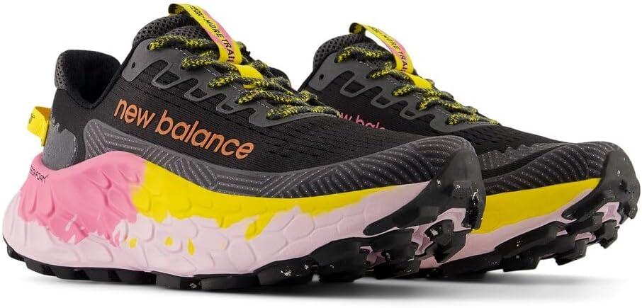 imageNew Balance Womens Fresh Foam X More Trail V3trail Running ShoeBlackGinger LemonReal Pink