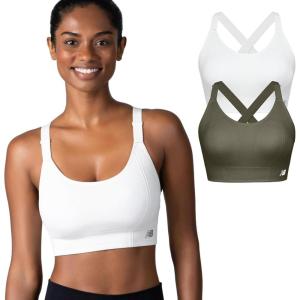 imageNew Balance 2 Pack Sports Bras for Women Seamless Wirefree Padded Adjustable Straps for Workout Sostn DeportivoWhiteOlive