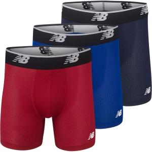 imageNew Balance Mens No Fly Boxer Brief Underwear with Jacquard Waistband Breathable Lightweight Moisture Wicking 3 PackTeam RedPigmentTeam Royal