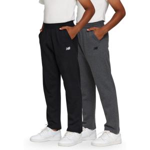 imageNew Balance Boys Open Bottom Active Sweatpants  2 Pack Soft Cotton Fleece Blend PullOn Straight Leg Sweats Sizes 420BlackCharcoal