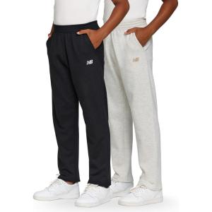 imageNew Balance Boys Open Bottom Active Sweatpants  2 Pack Soft Cotton Fleece Blend PullOn Straight Leg Sweats Sizes 420BlackOatmeal