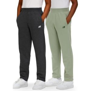 imageNew Balance Boys Open Bottom Active Sweatpants  2 Pack Soft Cotton Fleece Blend PullOn Straight Leg Sweats Sizes 420CharcoalGreen