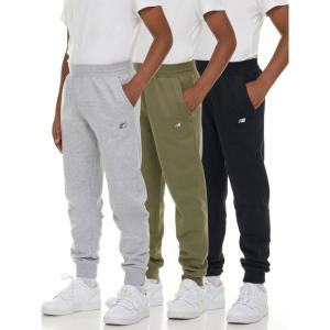 imageNew Balance Boys Fleece Jogger 3 Pack  Kids Soft Cotton Blend Fleece Sweatpants with Pockets Athletic Fit Sizes 420GreenGreyBlack