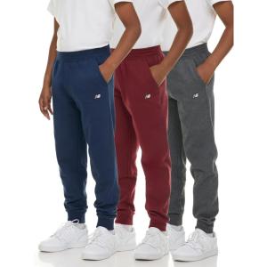 imageNew Balance Boys Fleece Jogger 3 Pack  Kids Soft Cotton Blend Fleece Sweatpants with Pockets Athletic Fit Sizes 420NavyBurgCharc