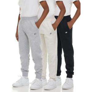 imageNew Balance Boys Fleece Jogger 3 Pack  Kids Soft Cotton Blend Fleece Sweatpants with Pockets Athletic Fit Sizes 420OatBlackGrey