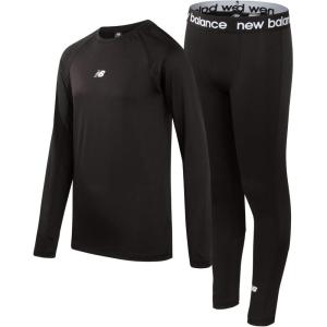 imageNew Balance Boys Performance Base Layer Set  2 Piece Athletic MoistureWicking Long Sleeve T Shirt and Tights Sizes 2T20Black Solid