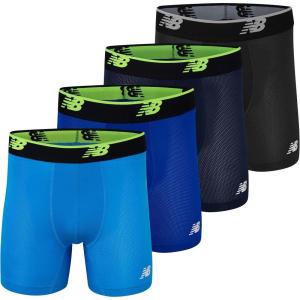 imageNew Balance Mens No Fly Mesh Jersey Boxer Brief Breathable Lightweight Moisture Wicking Underwear 4 PackBlackstPigmenthlBoltTeam Royal