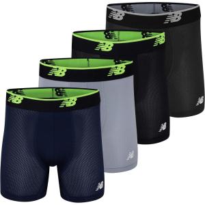 imageNew Balance Mens No Fly Mesh Jersey Boxer Brief Breathable Lightweight Moisture Wicking Underwear 4 PackBlackstSteelPigmentrgBlackrg