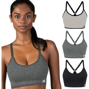 imageNew Balance 3 Pack Sports Bras for Women Ladies Core Cami Yoga Workout Set Sostn DeportivoGrey  Black  Sea Salt
