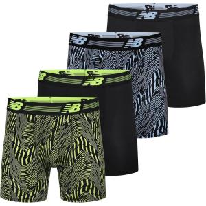 imageNew Balance Mens 6quot Performance No Fly Boxer Brief Underwear 4 PackBlackAzure PrintBlackHilite Print