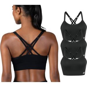 imageNew Balance Womens Seamless Strappy Sports Bra 3 Pack  Wirefree Athletic Bralette for Yoga Training and Everyday ComfortBlack