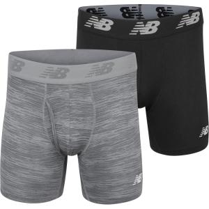 imageNew Balance Mens Premium Performance 6 Boxer Brief Underwear Pack of 2BlackSteel Woodgrain