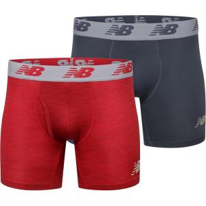 imageNew Balance Mens Premium Performance 6 Boxer Brief Underwear Pack of 2Space Dye RedThunder