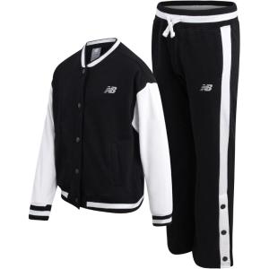imageNew Balance Girls Sweatsuit Set  2 Piece Long Sleeve Fleece Baseball Jacket and Jogger Sweatpants Girls Athletic Sets 716Black